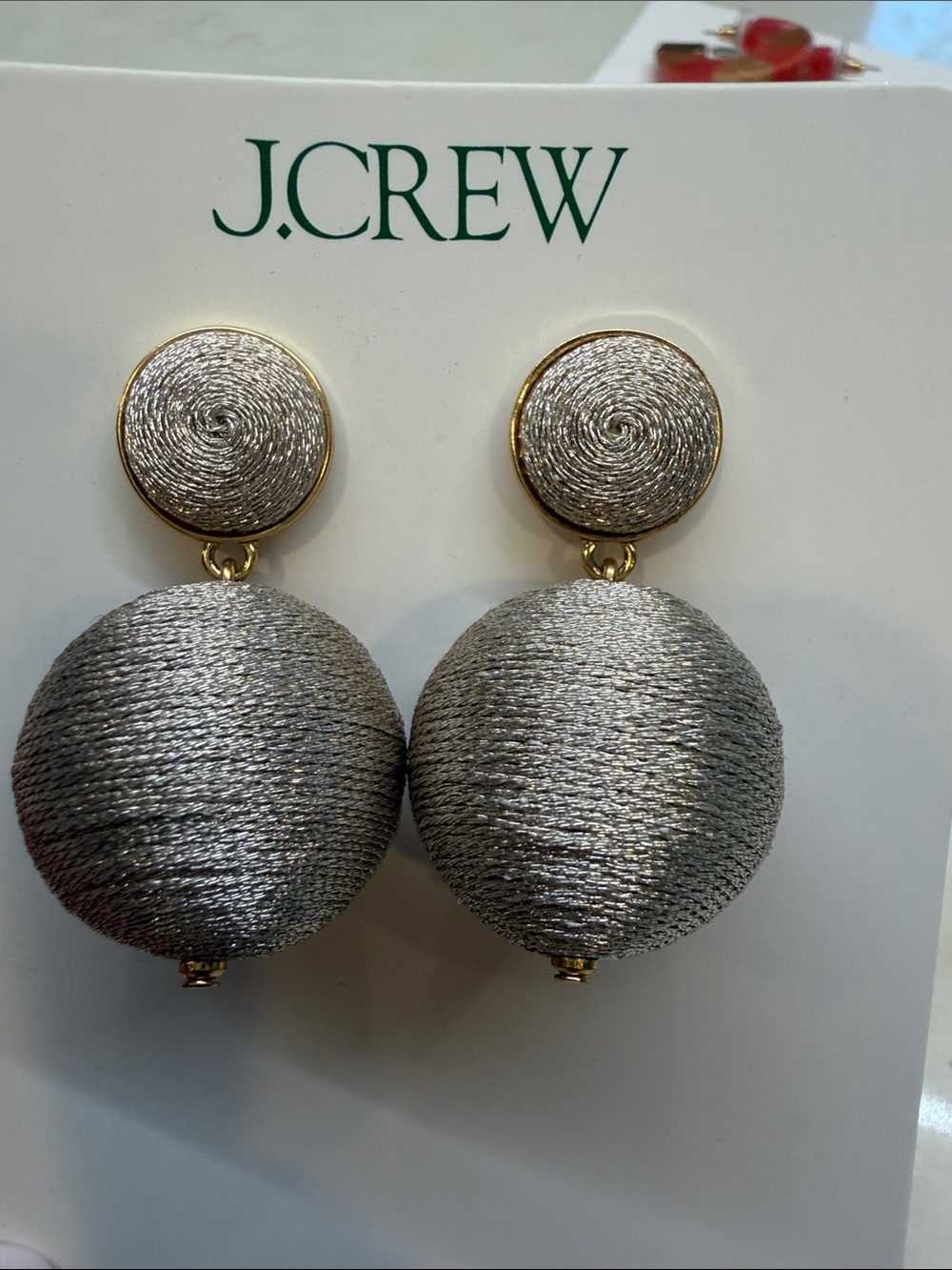 J.Crew Silver Threaded Orb Drop Earrings with Gold Rim